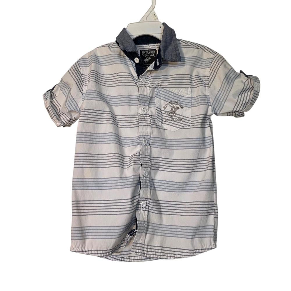 Beverly Hills Polo Club Striped Kids Button Shirt with Collar 4T EUC